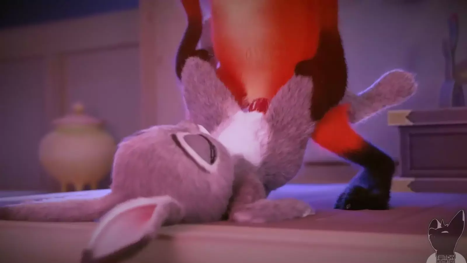 Two rabbit eared characters in cum suggestive pose